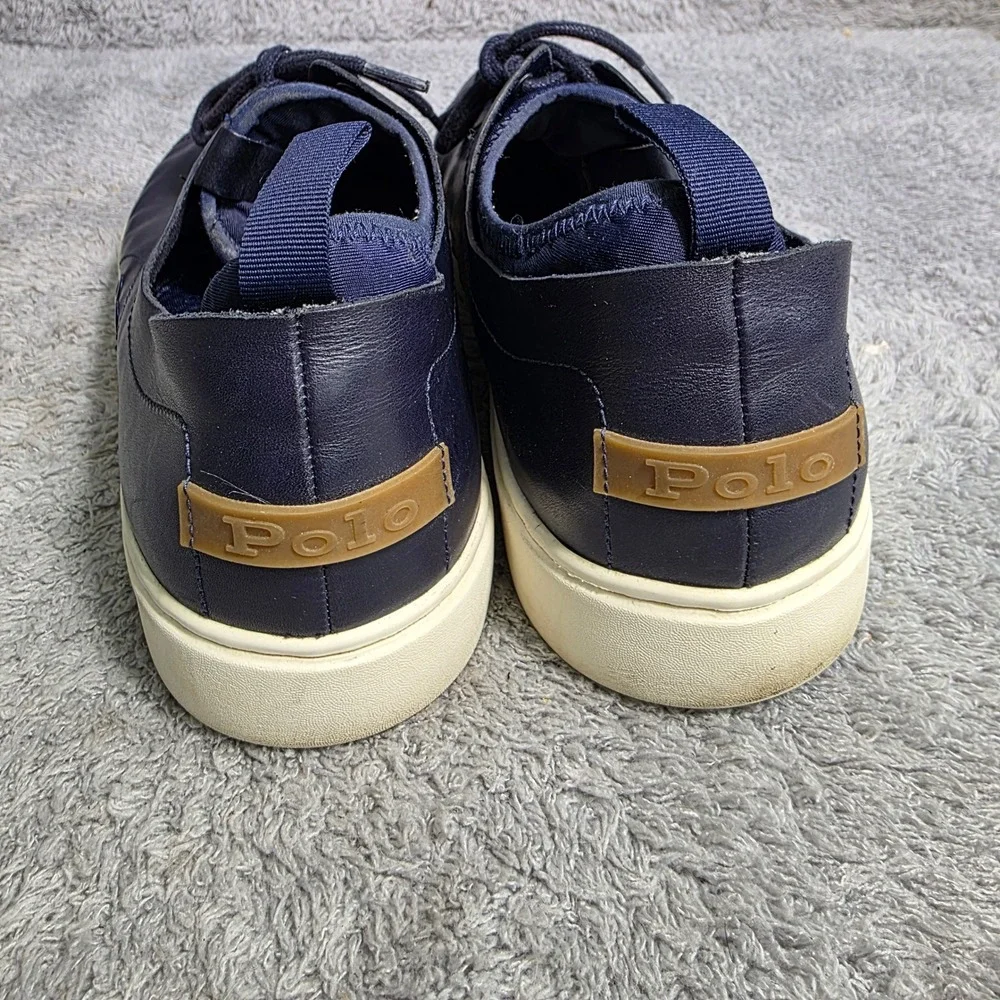 Polo Ralph Lauren Dunovin‎ Sneaker Navy Blue Leather Low Top Mens 14 D Excellent